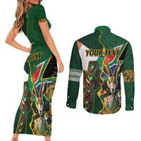 Personalized South Africa Versus Ireland Rugby Couples Matching Short Sleeve Bodycon Dress and Long Sleeve Button Shirt The Springbok Mascot and Celtic Cross Together - Wonder Print Shop