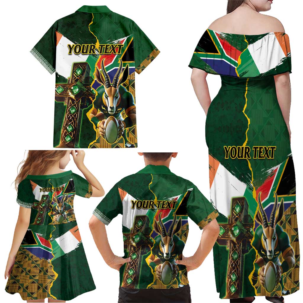 Personalized South Africa Versus Ireland Rugby Family Matching Off Shoulder Maxi Dress and Hawaiian Shirt The Springbok Mascot and Celtic Cross Together - Wonder Print Shop