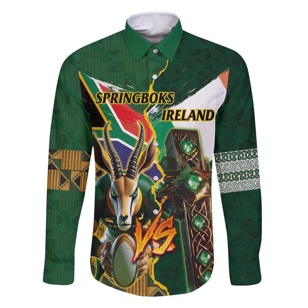Personalized South Africa Versus Ireland Rugby Family Matching Summer Maxi Dress and Hawaiian Shirt The Springbok Mascot and Celtic Cross Together - Wonder Print Shop
