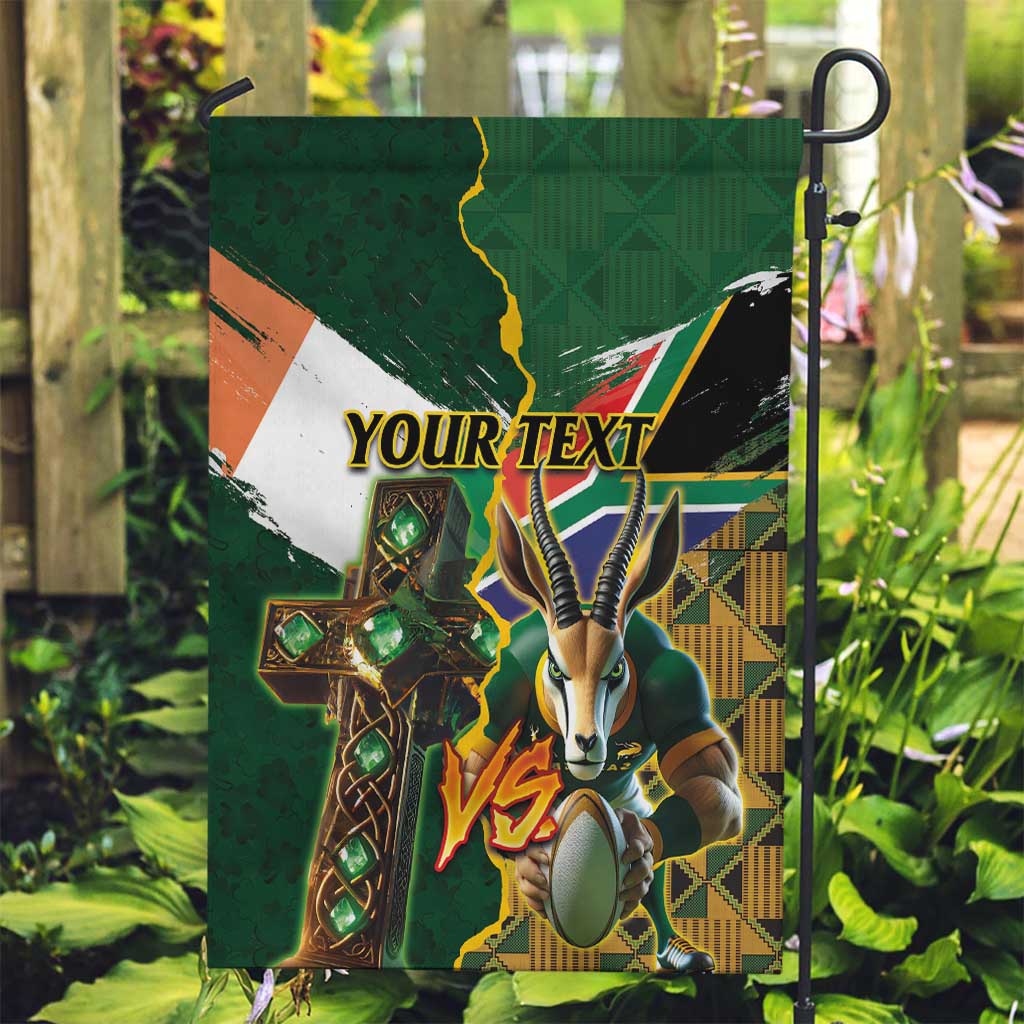 Personalized South Africa Versus Ireland Rugby Garden Flag The Springbok Mascot and Celtic Cross Together - Wonder Print Shop