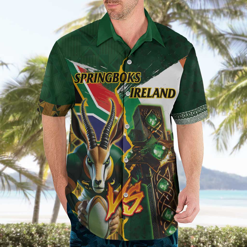 Personalized South Africa Versus Ireland Rugby Hawaiian Shirt The Springbok Mascot and Celtic Cross Together - Wonder Print Shop