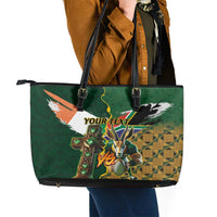 Personalized South Africa Versus Ireland Rugby Leather Tote Bag The Springbok Mascot and Celtic Cross Together - Wonder Print Shop