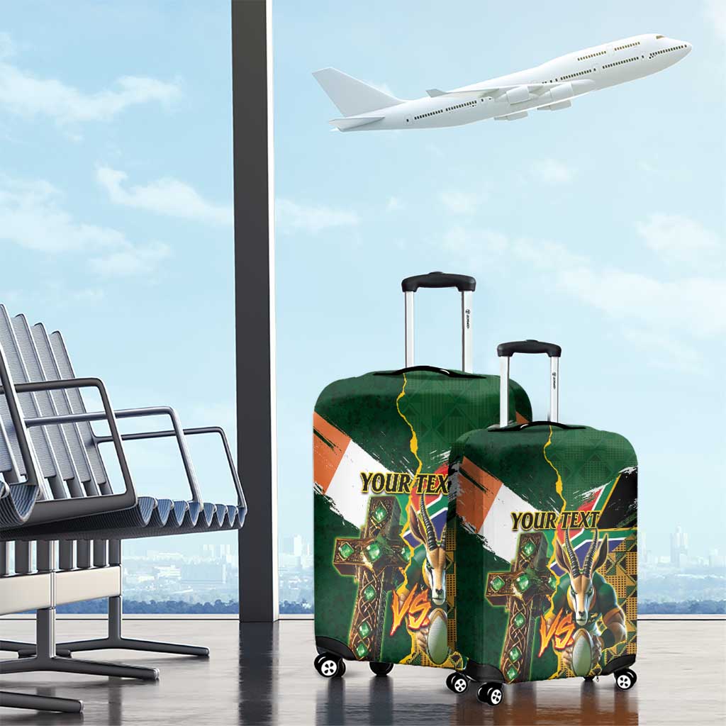 Personalized South Africa Versus Ireland Rugby Luggage Cover The Springbok Mascot and Celtic Cross Together - Wonder Print Shop