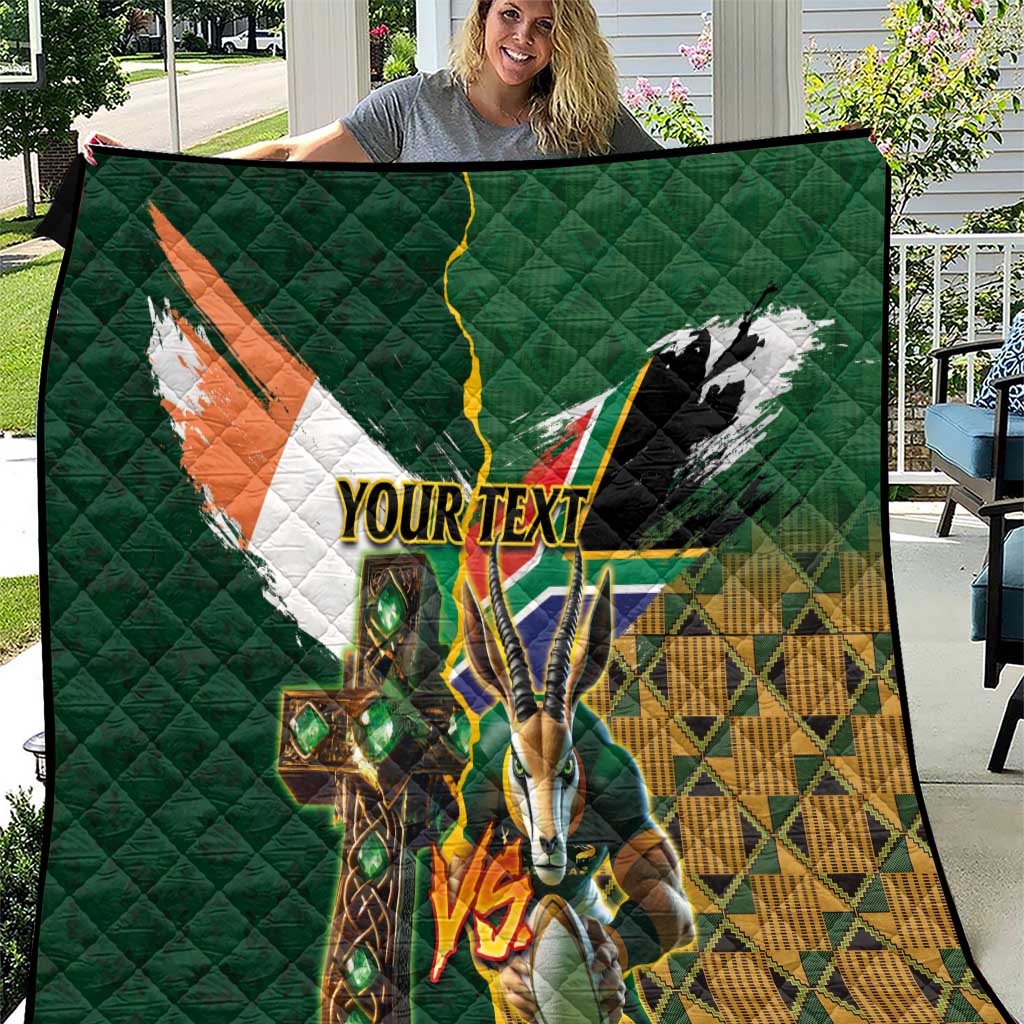 Personalized South Africa Versus Ireland Rugby Quilt The Springbok Mascot and Celtic Cross Together - Wonder Print Shop