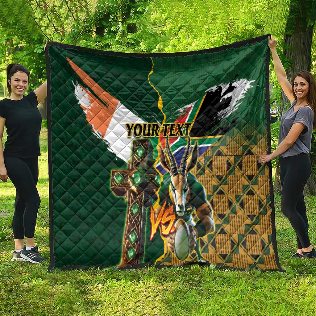 Personalized South Africa Versus Ireland Rugby Quilt The Springbok Mascot and Celtic Cross Together - Wonder Print Shop