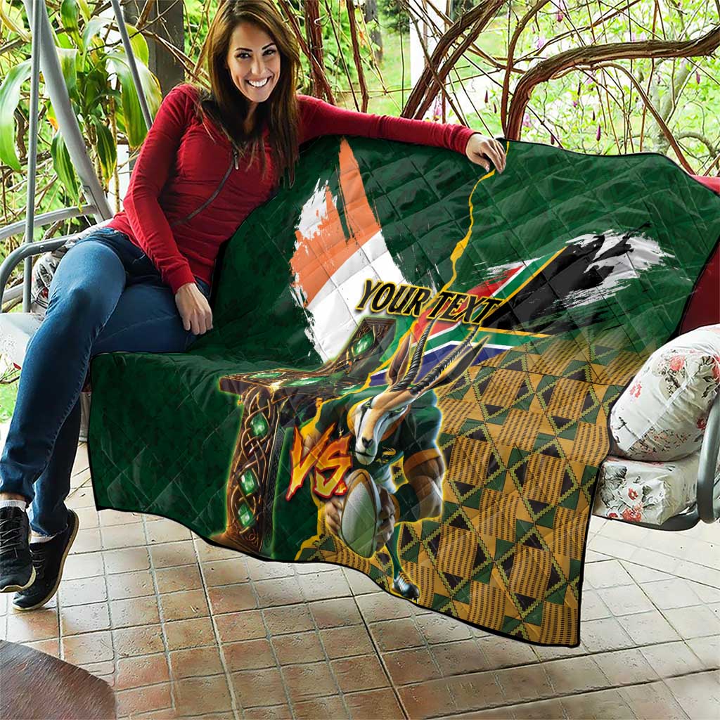 Personalized South Africa Versus Ireland Rugby Quilt The Springbok Mascot and Celtic Cross Together - Wonder Print Shop