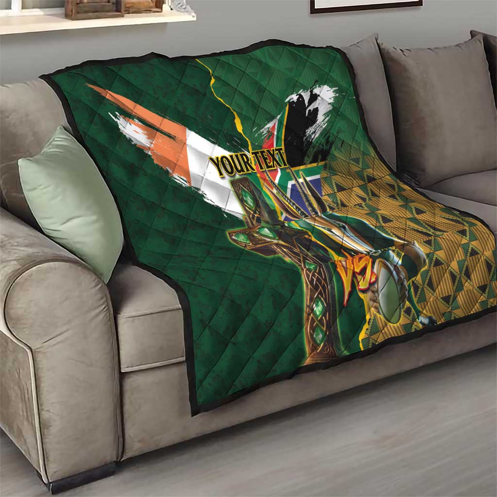 Personalized South Africa Versus Ireland Rugby Quilt The Springbok Mascot and Celtic Cross Together - Wonder Print Shop