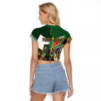 Personalized South Africa Versus Ireland Rugby Raglan Cropped T Shirt The Springbok Mascot and Celtic Cross Together - Wonder Print Shop