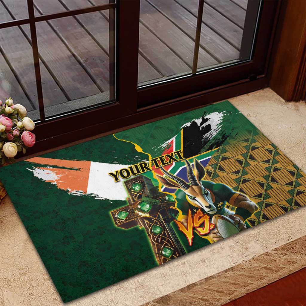 Personalized South Africa Versus Ireland Rugby Rubber Doormat The Springbok Mascot and Celtic Cross Together - Wonder Print Shop