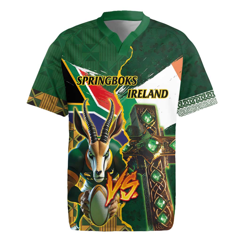 Personalized South Africa Versus Ireland Rugby Rugby Jersey The Springbok Mascot and Celtic Cross Together - Wonder Print Shop