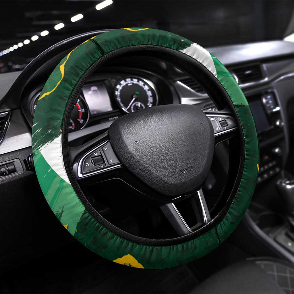 South Africa Versus Ireland Rugby Steering Wheel Cover The Springbok Mascot and Celtic Cross Together - Wonder Print Shop