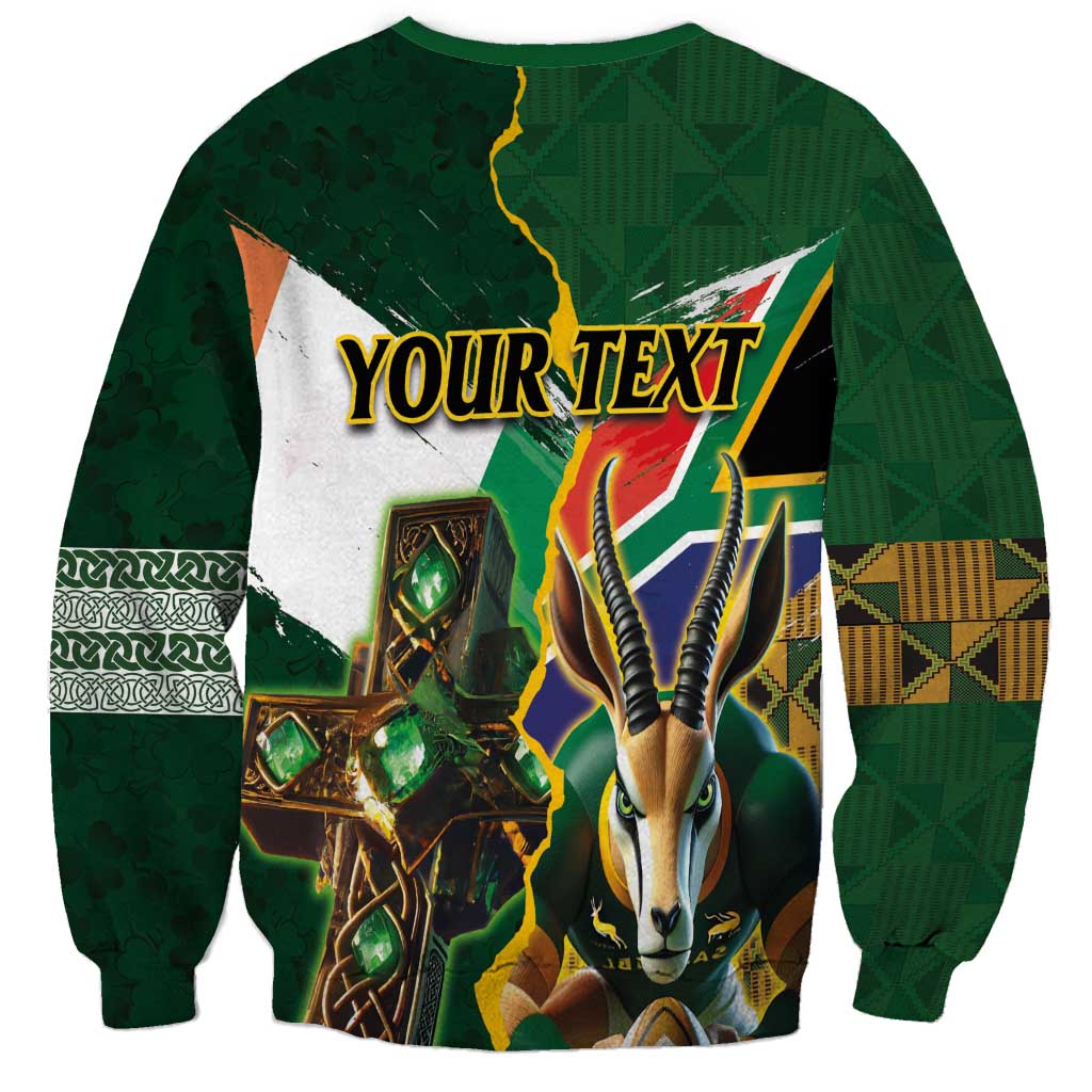 Personalized South Africa Versus Ireland Rugby Sweatshirt The Springbok Mascot and Celtic Cross Together - Wonder Print Shop