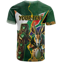 Personalized South Africa Versus Ireland Rugby T Shirt The Springbok Mascot and Celtic Cross Together - Wonder Print Shop