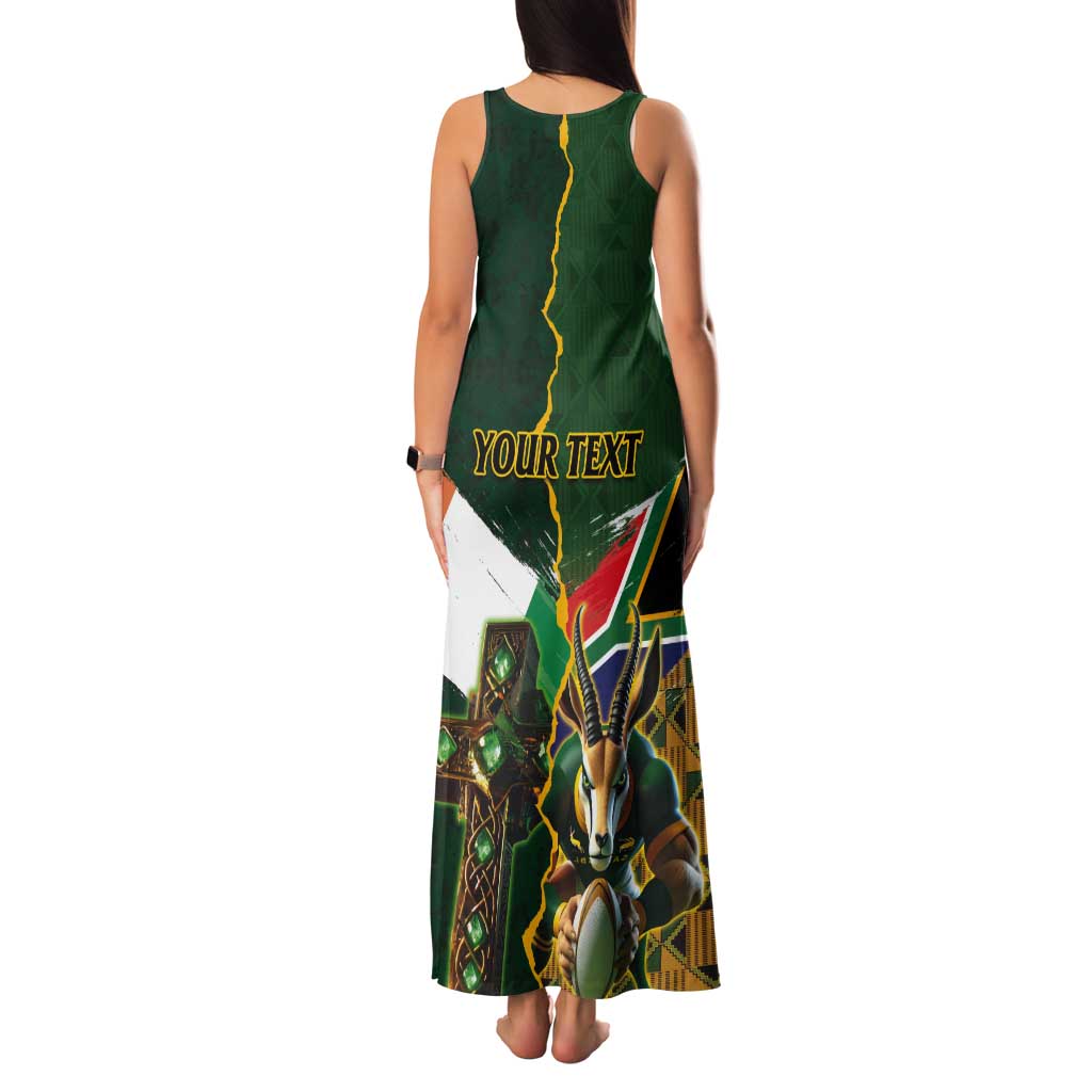 Personalized South Africa Versus Ireland Rugby Tank Maxi Dress The Springbok Mascot and Celtic Cross Together - Wonder Print Shop