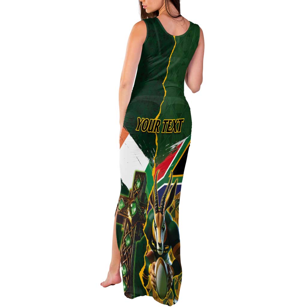 Personalized South Africa Versus Ireland Rugby Tank Maxi Dress The Springbok Mascot and Celtic Cross Together - Wonder Print Shop