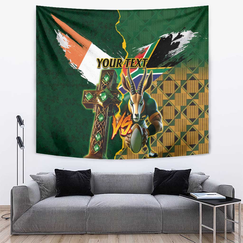 Personalized South Africa Versus Ireland Rugby Tapestry The Springbok Mascot and Celtic Cross Together - Wonder Print Shop