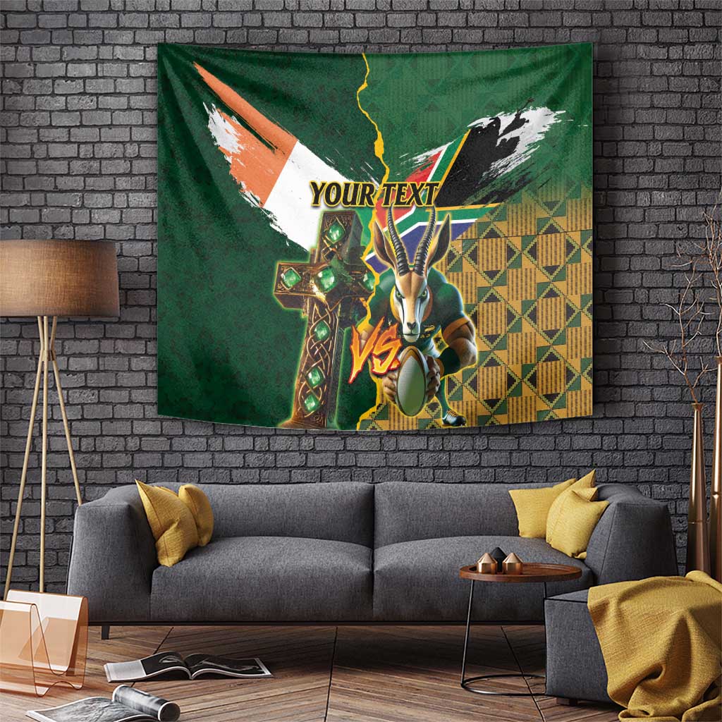 Personalized South Africa Versus Ireland Rugby Tapestry The Springbok Mascot and Celtic Cross Together - Wonder Print Shop