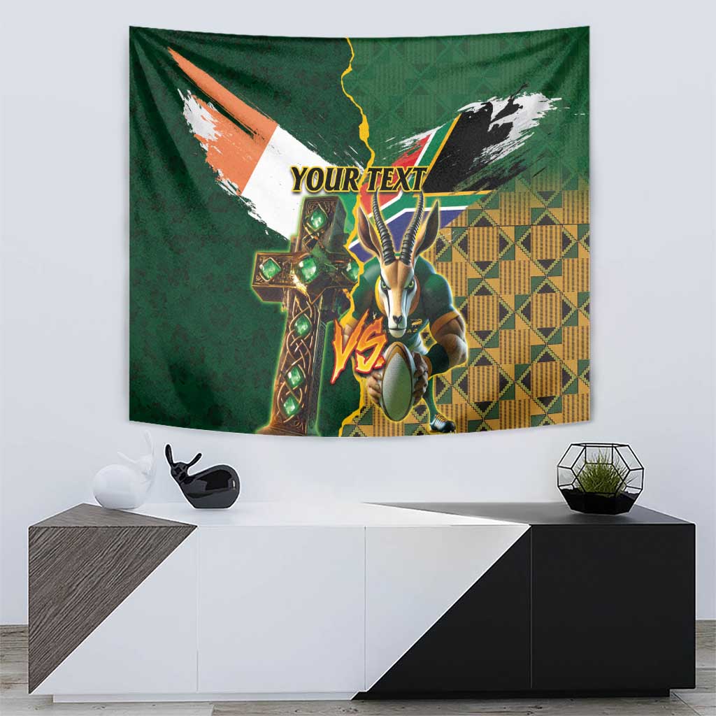 Personalized South Africa Versus Ireland Rugby Tapestry The Springbok Mascot and Celtic Cross Together - Wonder Print Shop