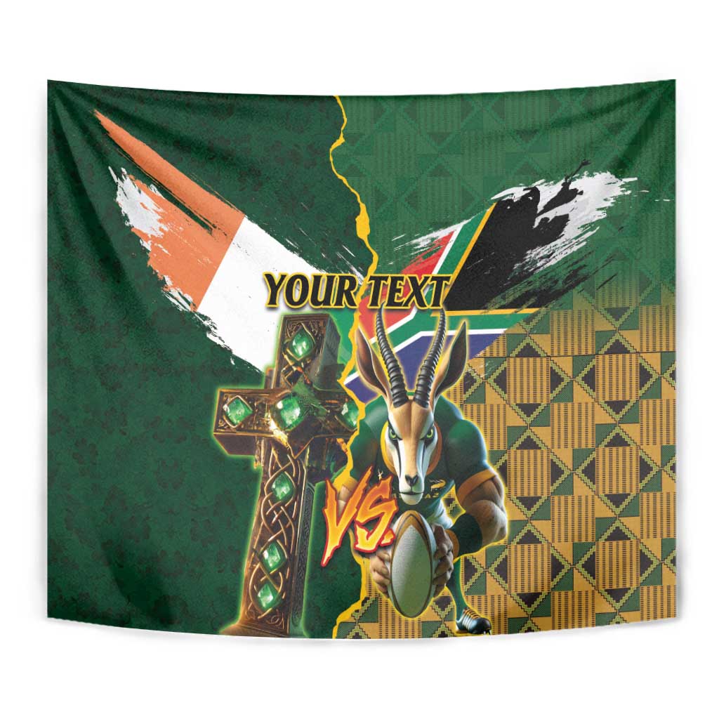 Personalized South Africa Versus Ireland Rugby Tapestry The Springbok Mascot and Celtic Cross Together - Wonder Print Shop