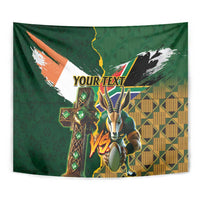 Personalized South Africa Versus Ireland Rugby Tapestry The Springbok Mascot and Celtic Cross Together - Wonder Print Shop