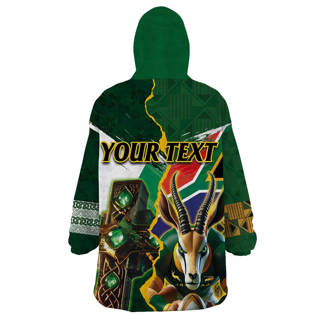 Personalized South Africa Versus Ireland Rugby Wearable Blanket Hoodie The Springbok Mascot and Celtic Cross Together - Wonder Print Shop
