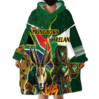 Personalized South Africa Versus Ireland Rugby Wearable Blanket Hoodie The Springbok Mascot and Celtic Cross Together - Wonder Print Shop
