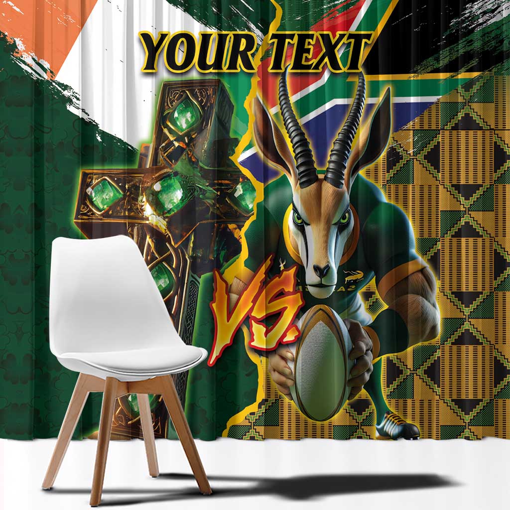 Personalized South Africa Versus Ireland Rugby Window Curtain The Springbok Mascot and Celtic Cross Together - Wonder Print Shop