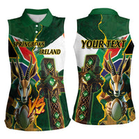 Personalized South Africa Versus Ireland Rugby Women Sleeveless Polo Shirt The Springbok Mascot and Celtic Cross Together - Wonder Print Shop
