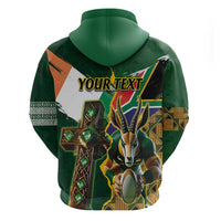 Personalized South Africa Versus Ireland Rugby Zip Hoodie The Springbok Mascot and Celtic Cross Together - Wonder Print Shop