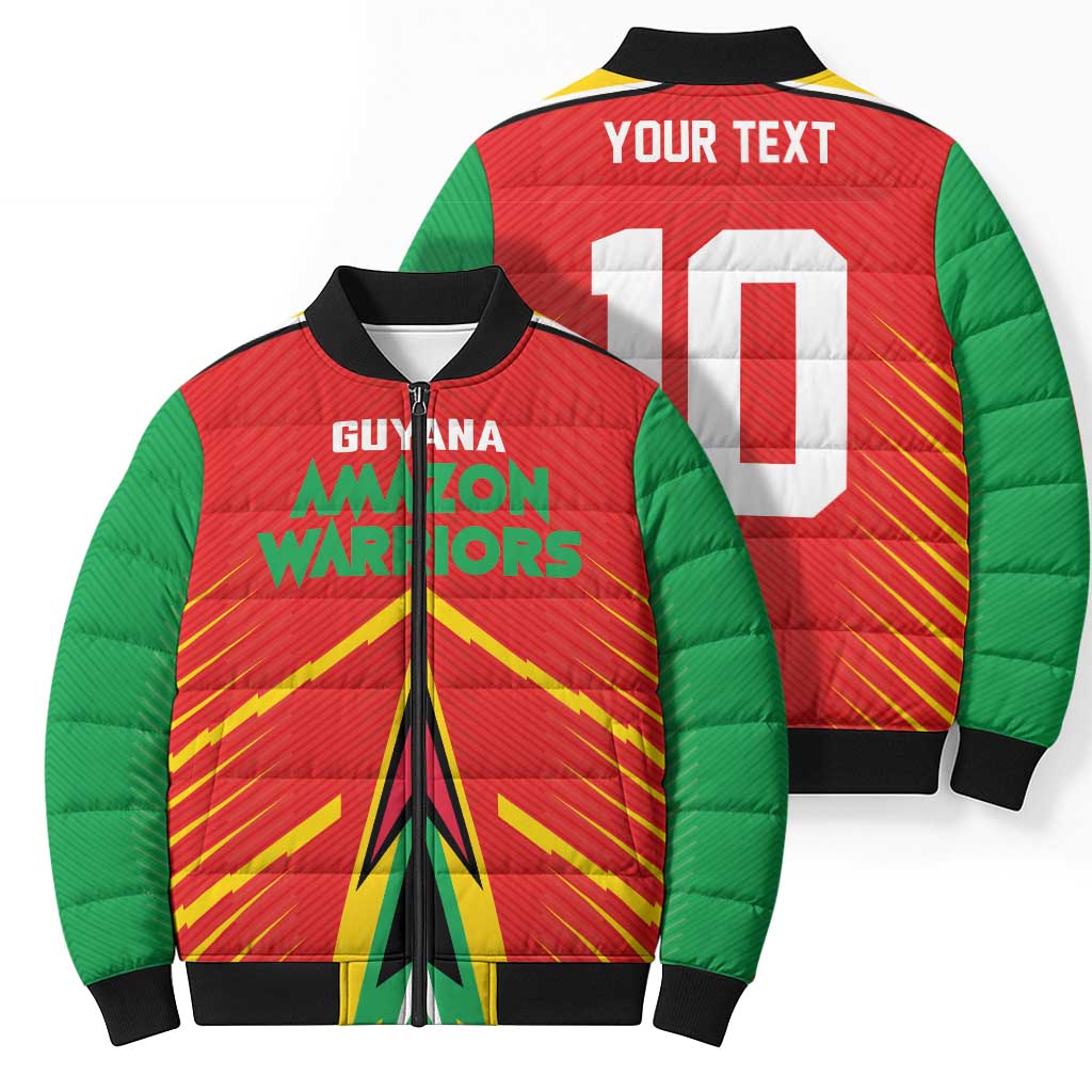 Custom Guyana Cricket Amazon Warriors Bomber Puffer Jacket Green Red Gold Glory - Wonder Print Shop