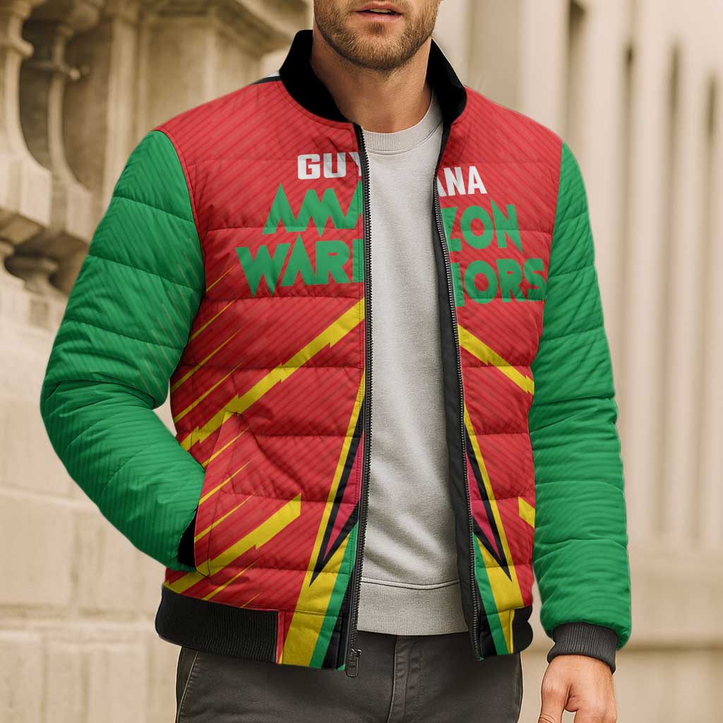 Custom Guyana Cricket Amazon Warriors Bomber Puffer Jacket Green Red Gold Glory - Wonder Print Shop