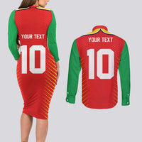 Custom Guyana Cricket Amazon Warriors Couples Matching Long Sleeve Bodycon Dress and Long Sleeve Button Shirt Green Red Gold Glory - Wonder Print Shop