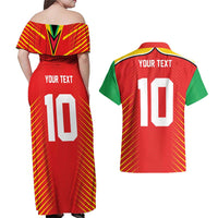 Custom Guyana Cricket Amazon Warriors Couples Matching Off Shoulder Maxi Dress and Hawaiian Shirt Green Red Gold Glory - Wonder Print Shop