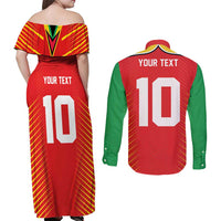Custom Guyana Cricket Amazon Warriors Couples Matching Off Shoulder Maxi Dress and Long Sleeve Button Shirt Green Red Gold Glory - Wonder Print Shop