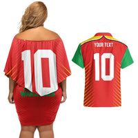 Custom Guyana Cricket Amazon Warriors Couples Matching Off Shoulder Short Dress and Hawaiian Shirt Green Red Gold Glory - Wonder Print Shop