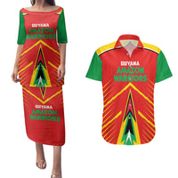 Custom Guyana Cricket Amazon Warriors Couples Matching Puletasi and Hawaiian Shirt Green Red Gold Glory - Wonder Print Shop
