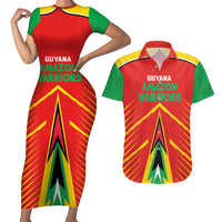 Custom Guyana Cricket Amazon Warriors Couples Matching Short Sleeve Bodycon Dress and Hawaiian Shirt Green Red Gold Glory - Wonder Print Shop