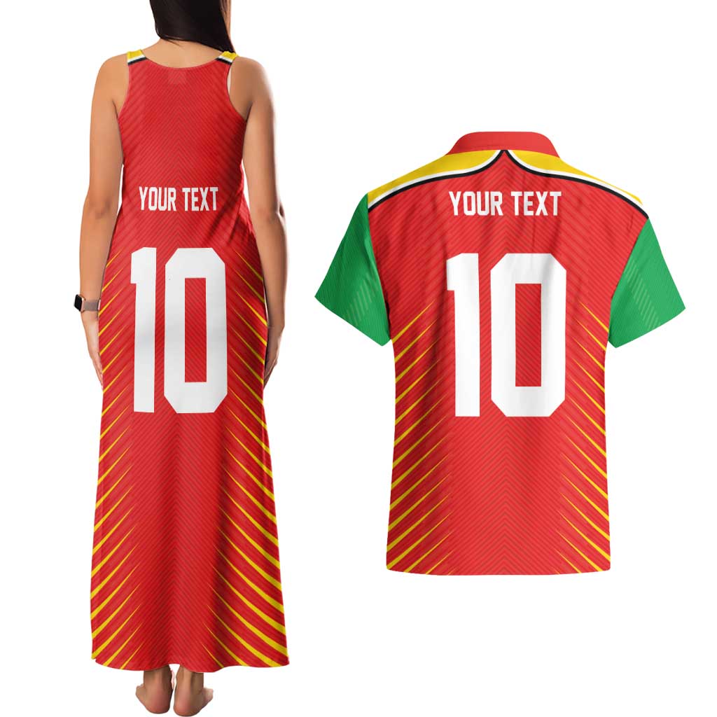 Custom Guyana Cricket Amazon Warriors Couples Matching Tank Maxi Dress and Hawaiian Shirt Green Red Gold Glory - Wonder Print Shop