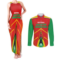 Custom Guyana Cricket Amazon Warriors Couples Matching Tank Maxi Dress and Long Sleeve Button Shirt Green Red Gold Glory - Wonder Print Shop