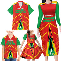 Custom Guyana Cricket Amazon Warriors Family Matching Long Sleeve Bodycon Dress and Hawaiian Shirt Green Red Gold Glory - Wonder Print Shop