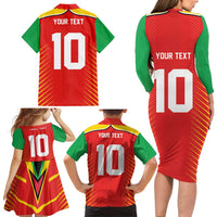 Custom Guyana Cricket Amazon Warriors Family Matching Long Sleeve Bodycon Dress and Hawaiian Shirt Green Red Gold Glory - Wonder Print Shop