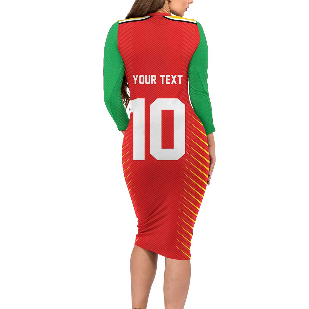 Custom Guyana Cricket Amazon Warriors Family Matching Long Sleeve Bodycon Dress and Hawaiian Shirt Green Red Gold Glory - Wonder Print Shop