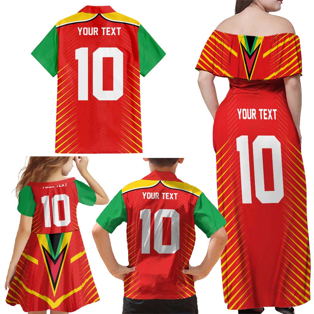 Custom Guyana Cricket Amazon Warriors Family Matching Off Shoulder Maxi Dress and Hawaiian Shirt Green Red Gold Glory - Wonder Print Shop