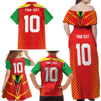 Custom Guyana Cricket Amazon Warriors Family Matching Off Shoulder Maxi Dress and Hawaiian Shirt Green Red Gold Glory - Wonder Print Shop