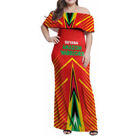 Custom Guyana Cricket Amazon Warriors Family Matching Off Shoulder Maxi Dress and Hawaiian Shirt Green Red Gold Glory - Wonder Print Shop
