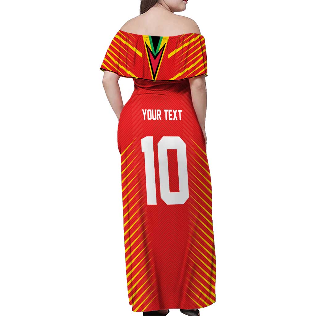 Custom Guyana Cricket Amazon Warriors Family Matching Off Shoulder Maxi Dress and Hawaiian Shirt Green Red Gold Glory - Wonder Print Shop