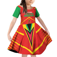 Custom Guyana Cricket Amazon Warriors Family Matching Off Shoulder Short Dress and Hawaiian Shirt Green Red Gold Glory - Wonder Print Shop