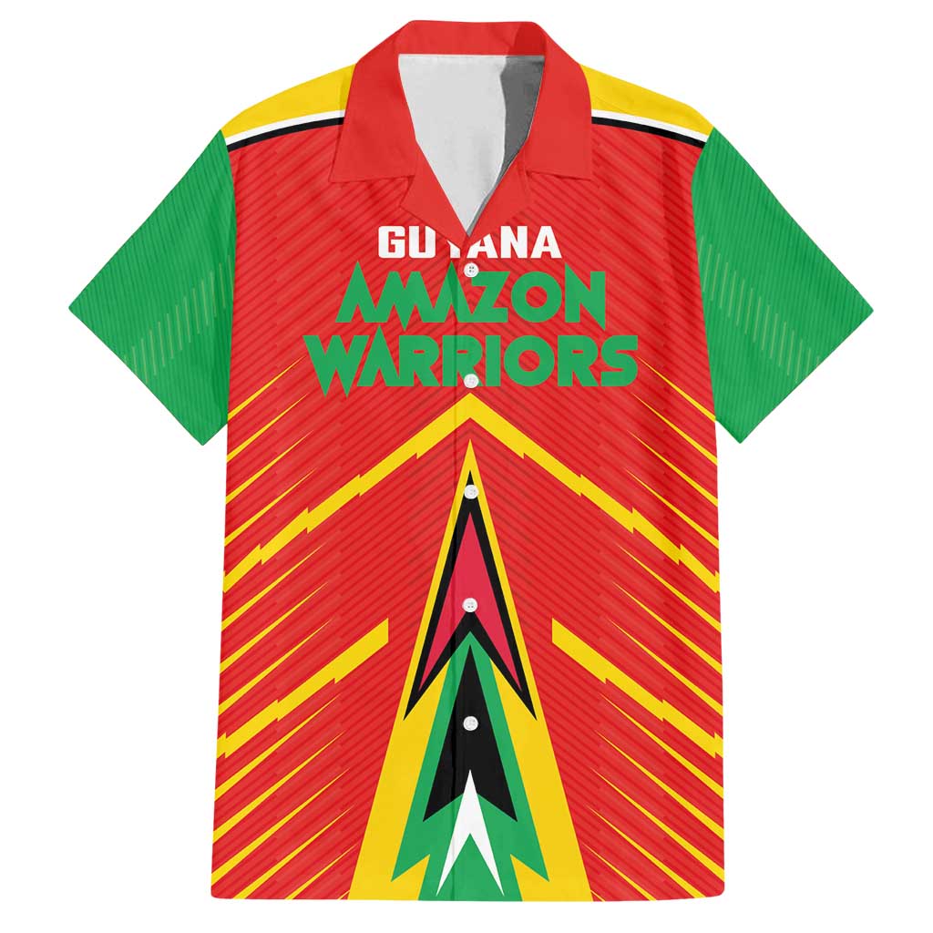 Custom Guyana Cricket Amazon Warriors Family Matching Off Shoulder Short Dress and Hawaiian Shirt Green Red Gold Glory - Wonder Print Shop