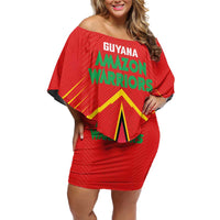 Custom Guyana Cricket Amazon Warriors Family Matching Off Shoulder Short Dress and Hawaiian Shirt Green Red Gold Glory - Wonder Print Shop