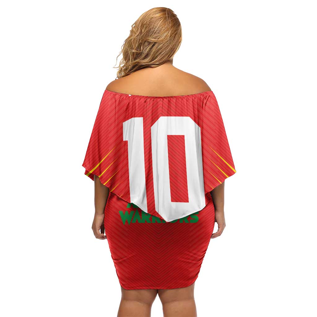 Custom Guyana Cricket Amazon Warriors Family Matching Off Shoulder Short Dress and Hawaiian Shirt Green Red Gold Glory - Wonder Print Shop